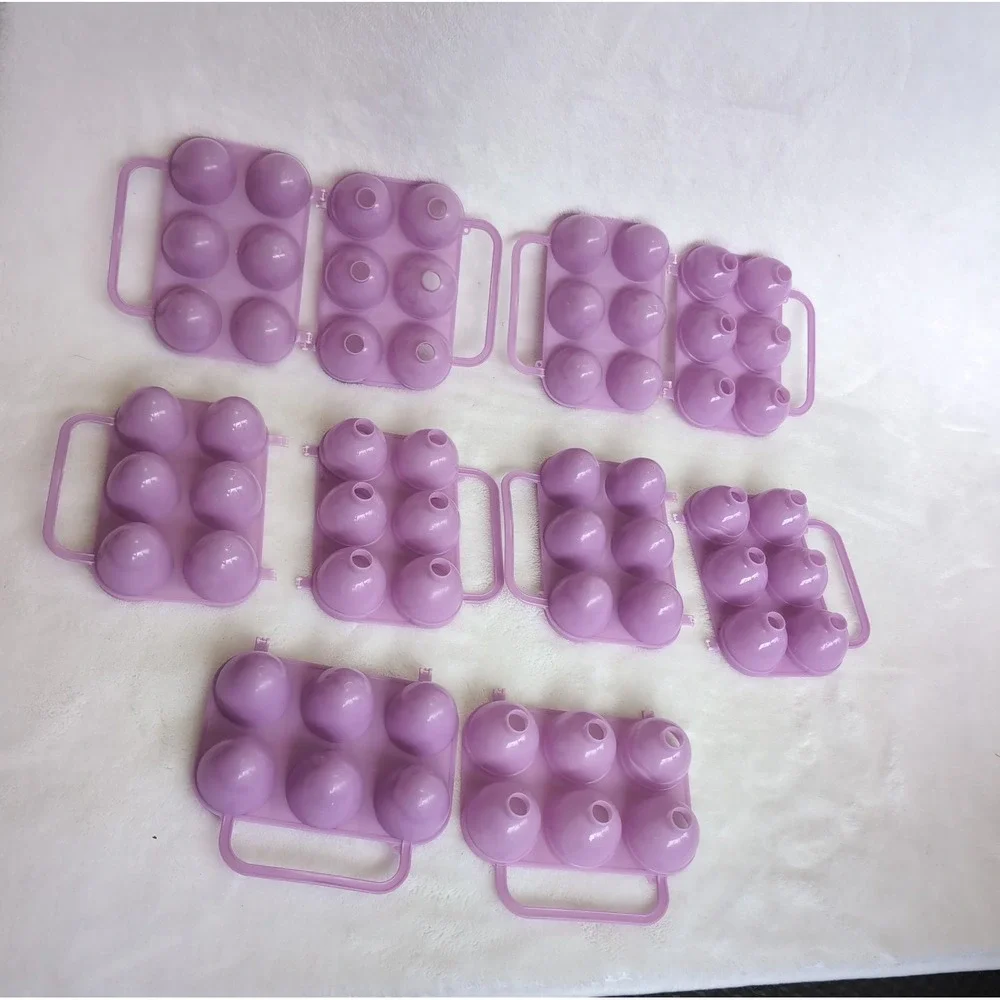 5 Vintage Jello Jiggler Egg Molds TEXTURED ETCHED Broken Hinges Purple Lot Shot